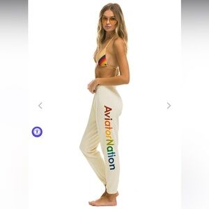 Aviator nation, cream, rainbow, sweatpants, extra small
